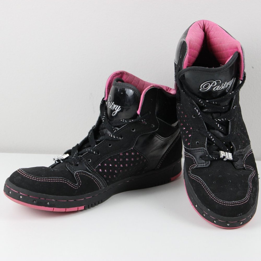 Pastry Glam Pie Black Pink Suede Sparkle Women's High Top Dance Sneakers Size 9